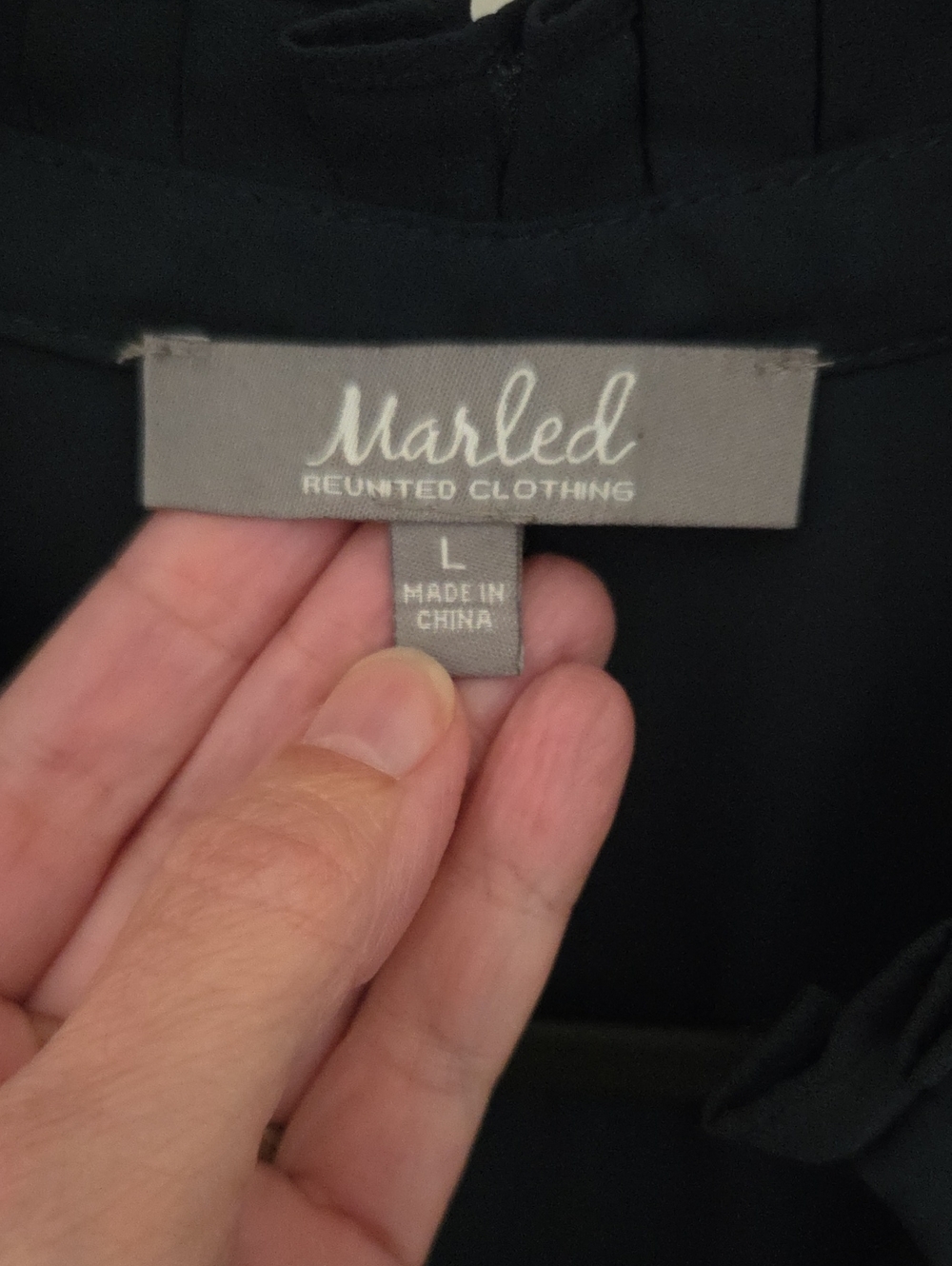 Marled Navy Ruffle-Trim V-Neck Blouse - Picture 3 of 5